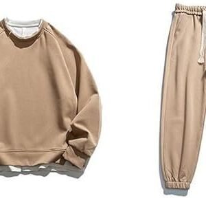 Men Sports Long Sleeves Casual Two Pieces Loose-fit Versatile Round Neck Sweatshirt Fashion Running Suit