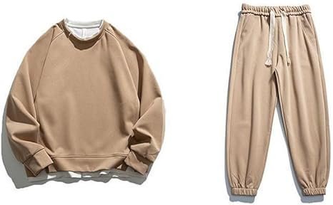 Men Sports Long Sleeves Casual Two Pieces Loose-fit Versatile Round Neck Sweatshirt Fashion Running Suit