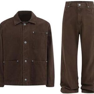 Men Spring Autumn Casual Suit Multiple Pockets Workwear Straight Leg Pants Suit Denim Jacket