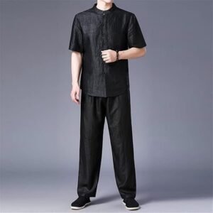 Casual Suit Chinese Thin Silk Loose Straight Silk Middle-Aged Dad's Dress(L)