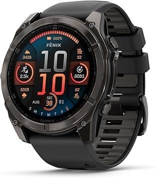 Garmin fēnix® 8 – 51 mm, AMOLED, Sapphire, Premium Multisport GPS Smartwatch, Long-Lasting Battery Life, Dive-Rated, Built-in LED Flashlight, Carbon Gray DLC Titanium with Pebble Gray Band