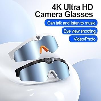 4K Camera Glasses, 2025 AI Smart Sunglasses with 128GB Memory Card, Video Glasses with UV Protection for Outdoor Activities & Travel, Sports & Action Video Cameras- XV15 White Frame