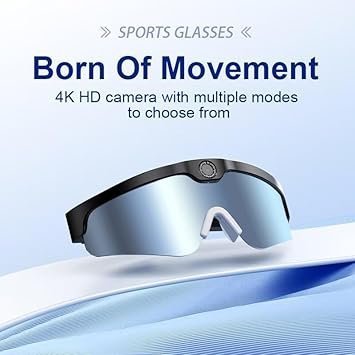 4K Camera Glasses, 2025 AI Smart Sunglasses with 128GB Memory Card, Video Glasses with UV Protection for Outdoor Activities & Travel, Sports & Action Video Cameras- XV15 White Frame