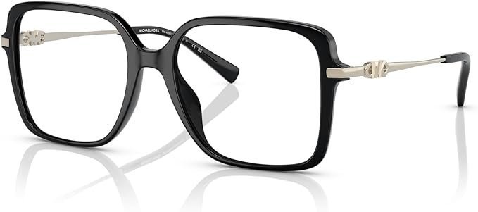 Michael Kors Women's MK4095U Dolonne Universal Fit Square Prescription Eyewear Frames, Black/Demo Lens, 53 mm