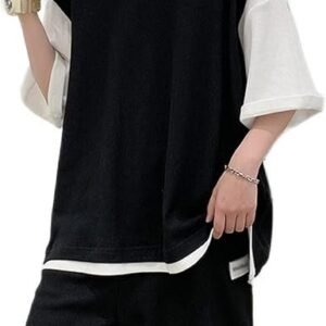 CSCDD Patchwork Color Half Sleeve T-Shirts Men's Sets All Match Loose Casual Short Homme