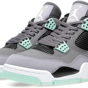 Jordan Nike Mens Air 4 Retro Dark Grey/Green Glow-Cement Grey Leather Basketball Shoes Size 11