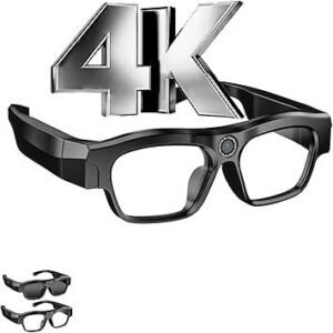 4K Camera Glasses,2025 AI Smart Sunglasses with 128GB Memory Card, Video Glasses with UV Protection for Outdoor Activities & Travel, Sports & Action Video Cameras- XV18 Black&Transparent Lens included