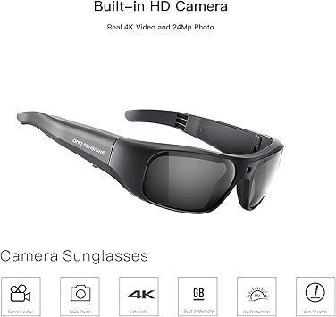 OhO sunshine Ultra 4K Camera Glasses,512GB Built-in Memory Smart Glasses with UV400 Sunglasses Lens for Outdoor Sport