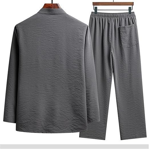 Men's Long-Sleeved Suit Old Man Grandpa Autumn Clothes Dad Clothes Middle-Aged and Elderly Men's Clothes(Gray,44/190)