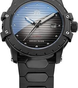 NOVE Modena Swiss Made Automatic Slim 44mm Watches for Men & Women, 12.5mm Thin, 200m Water Resistant, Two Tone Sunray Dial, Date Calendar, Stainless Steel Band