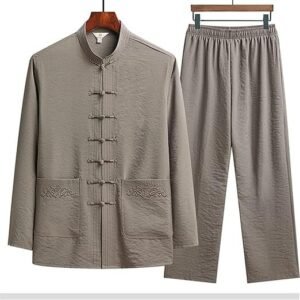 Men's Long-Sleeved Suit Old Man Grandpa Autumn Clothes Dad Clothes Middle-Aged and Elderly Men's Clothes(Gray,44/190)