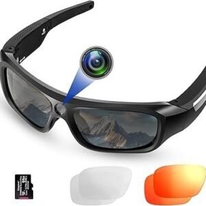 4K 2160P FHD Sports & Action Video Camera, Camera Sunglasses with UV400 Protection Polarized Lenses+Clear/Dazzle Yellow Lens for for Outdoor Sports(64GB TF Card Included)