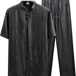 CHONG FENG XIA Silk Summer Tang Suit Men's Silk Short Sleeve Suit Spring and Summer Shirt Suit