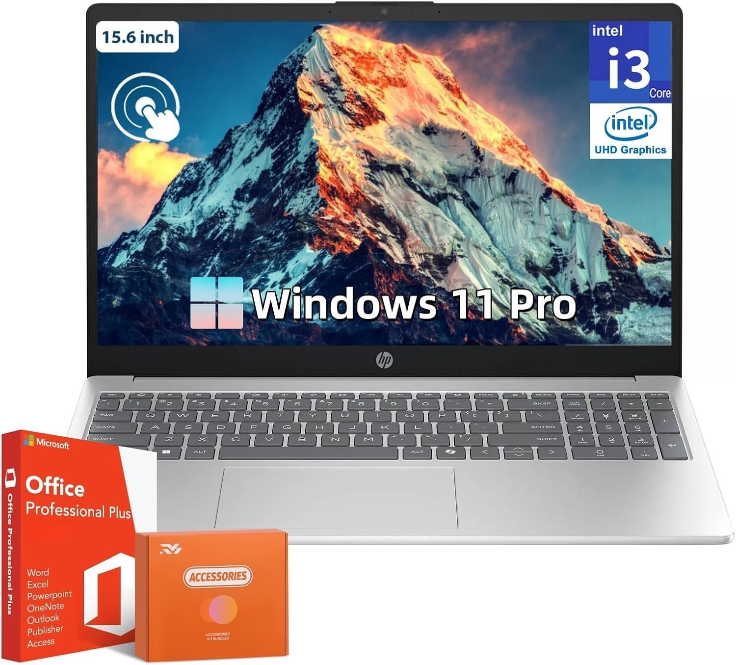 HP 2025 15.6" Touchscreen Laptop, with Office Pro Lifetime License, Intel 13th Core i3-1315U(Up to 4.5GHz), 32 GB RAM, 1 TB SSD, Intel UHD Graphics, Anti-Glare, Windows 11 Pro, w/Accessories