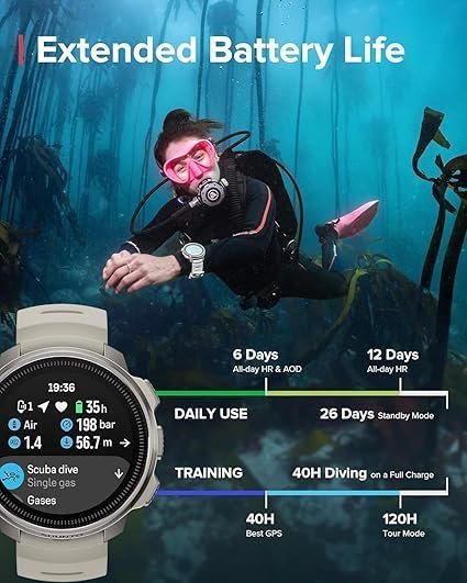 SUUNTO Ocean Dive Computer (Sand) + Tank Pod Combo, GPS Multisport Watch for Training, Underwater Route Tracking & Wireless Tank Pressure Monitor