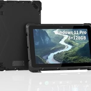 Rugged Tablet with 10.1 Inch Touchscreen, Celeron N4120 8GB RAM 128GB ROM Win 11 Pro Tablet PC, IP67 Waterproof 16000 mAh Large Battery Work with 4G LTE/GPS/WiFi 5.0/BT4.2/FHD for Field