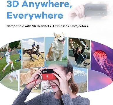 KanDao QooCam EGO - Viewer-Integrated 3D VR Camera, 24MP/8K Photos/4K 60FPS Videos Stereoscopic 3D Instant Display Camera, Compatible on VR Headsets/AR Glasses/Projectors, Charging Kit