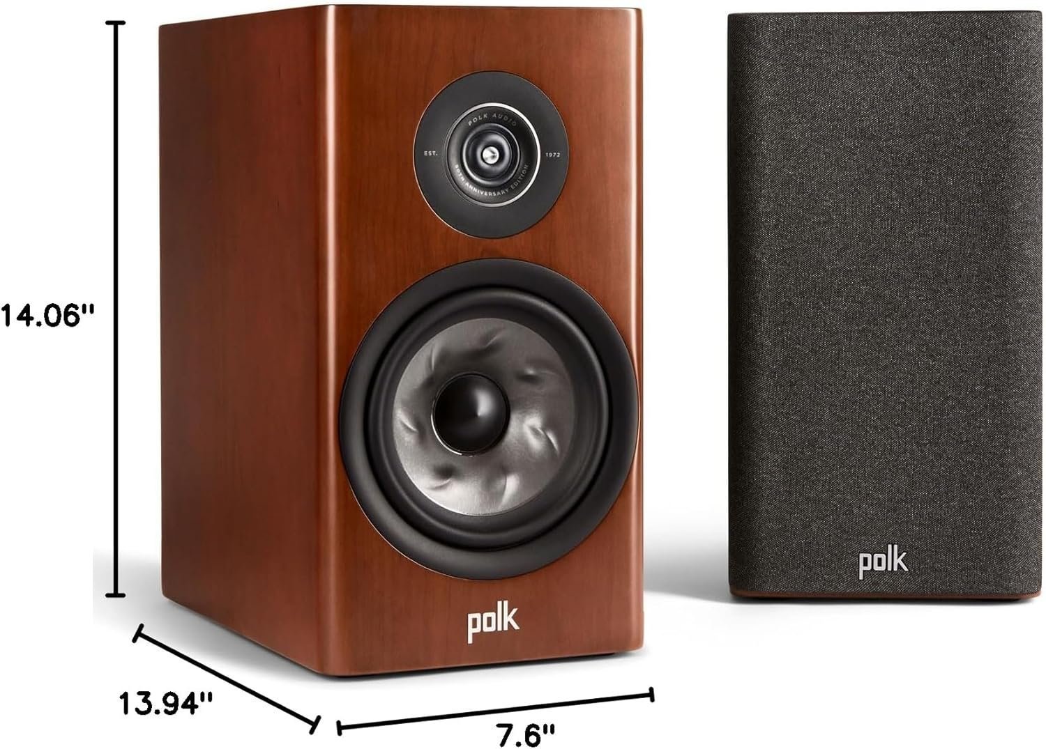 Polk Reserve R200 50th Anniversary Limited Edition Bookshelf Speaker for Dynamic, Detailed Home Theater Audio, 1" Pinnacle Ring Tweeter & 6.5" Turbine Cone Woofer, Dolby Atmos & IMAX Enhanced, Cherry