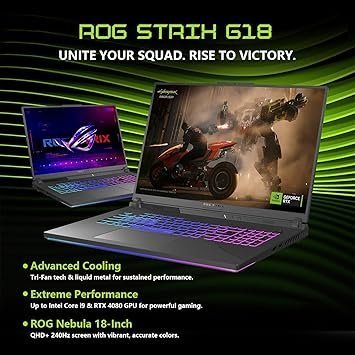 ASUS ROG Strix G18 RTX 5070 Gaming Laptop, 18“ ROG Nebula 2.5K 240Hz/3ms, AMD Ryzen 9 8940HX, NVIDIA RTX 5070 with ROG Boost, 32GB DDR5, 1TB SSD, RGB KB, ROG Cooling, Bundle with HyperX Cloud Headset