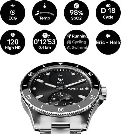 Withings ScanWatch Nova Brilliant Health Smart Watch for Women/Men with ECG, SPO2, Temperature, Sleep, Respiratory Health, Menstrual Cycle Tracker, 30D Battery