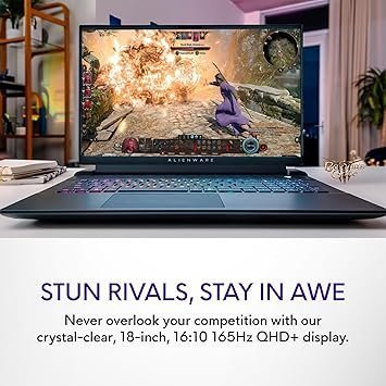 Alienware M18 R2 Gaming Laptop - 18 QHD+ 165Hz 3ms Display, Intel Core i9-14900HX, 32GB DDR5 RAM, 1TB SSD, NVIDIA GeForce RTX 4080 12 GB GDDR6, Windows 11 Home, Onsite Service - Dark Metallic Moon