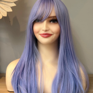 Purple Layered Straight Wig with Bangs, 22-Inch