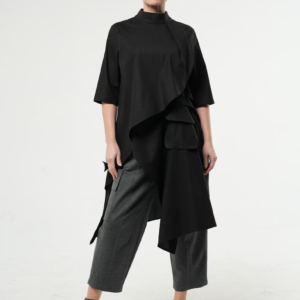 Asymmetric Tunic Shirt / Black Tunic Top With Draping / Long Cotton Blouse