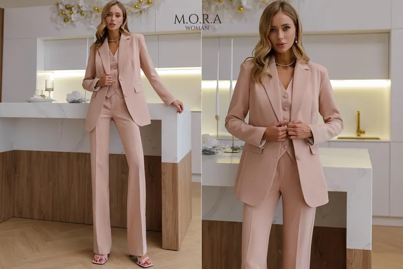 Beige 3-Piece Pantsuit