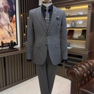 Gray Slim Fit Italian Cut Slim Fit Suit, Gray 3 Piece Suit for Men