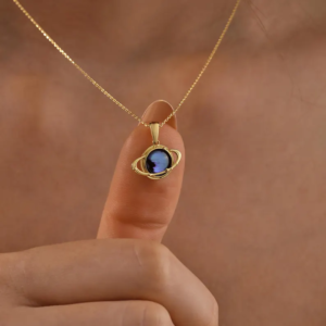 14K Solid Gold Saturn Pendant Necklace