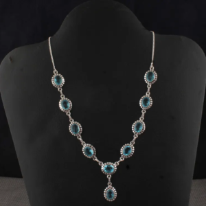 Blue Topaz Necklace, Oval Gemstone Necklace