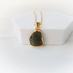 Moldavite Necklace Gold