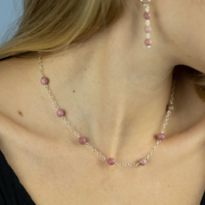 Rhodonite Necklace | Choker Necklace | Sterling Silver Necklace |