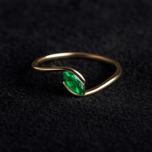 Sterling Silver Green Tourmaline Curve Ring ,Tourmaline Solitaire Ring ,14K gold plated Ring ,