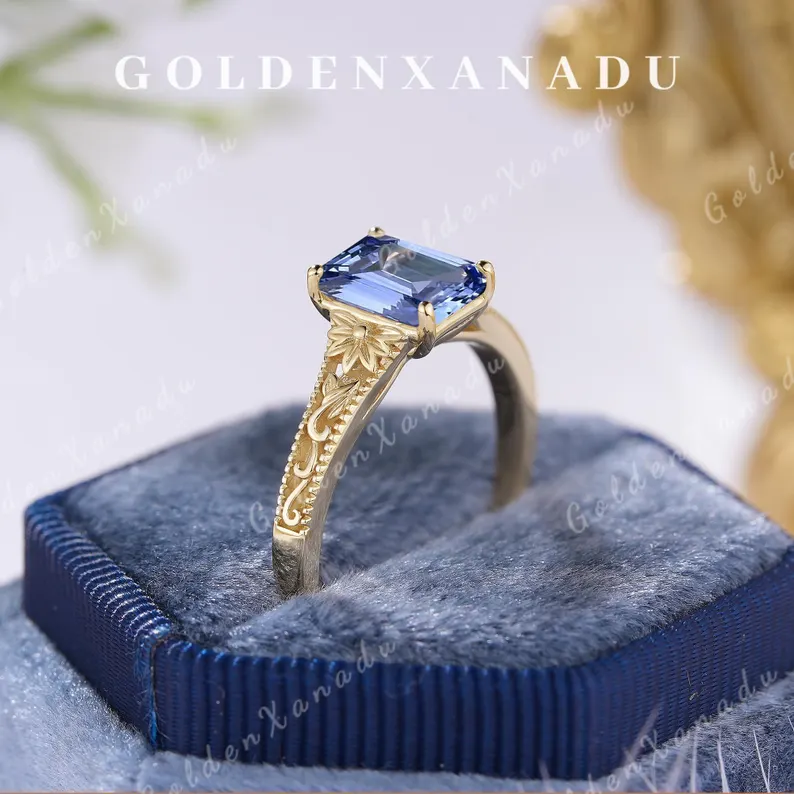 Vintage Emerald Cut Sapphire Engagement Ring