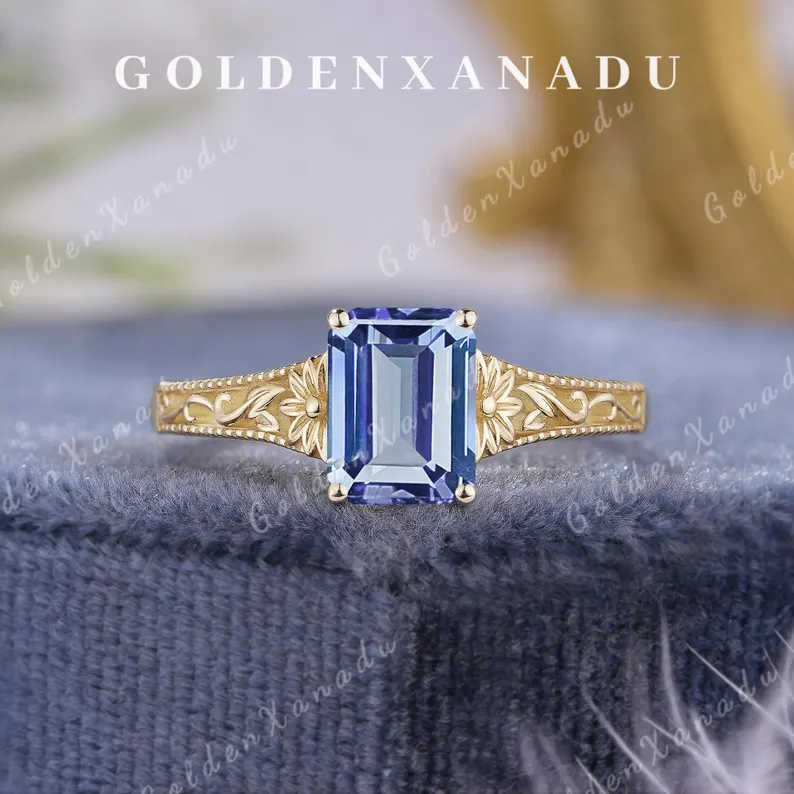 Vintage Emerald Cut Sapphire Engagement Ring