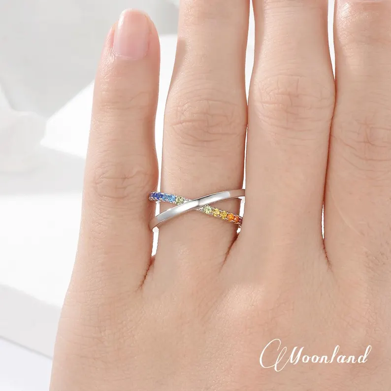 Rainbow Sapphire Wedding Ring White Gold