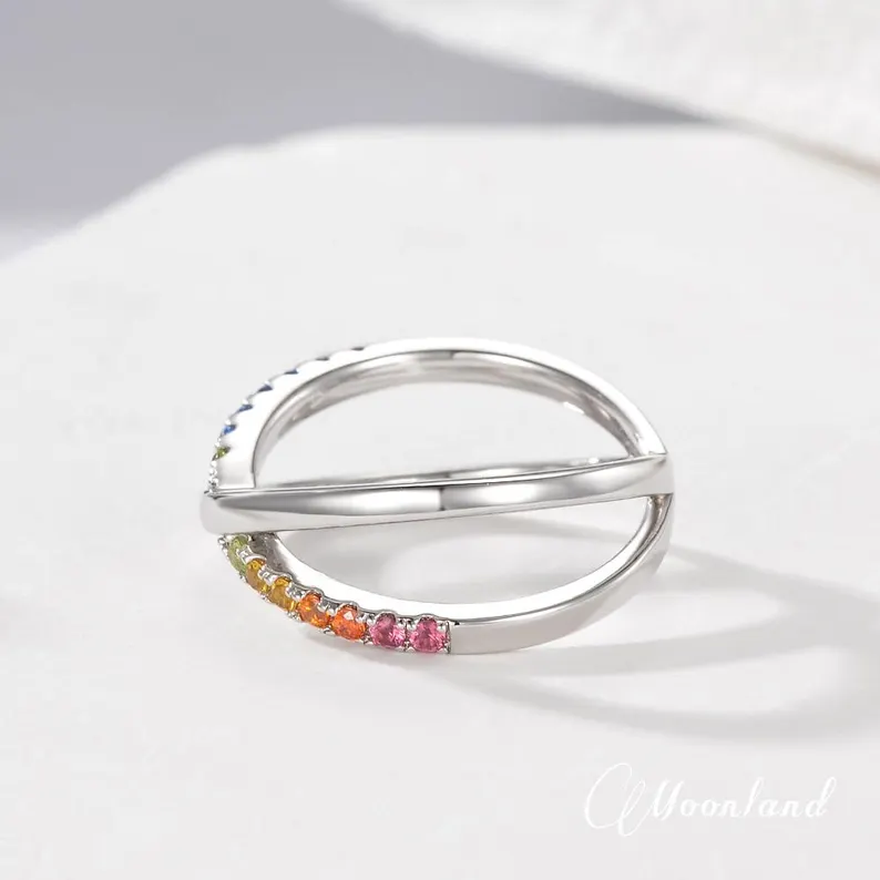 Rainbow Sapphire Wedding Ring White Gold