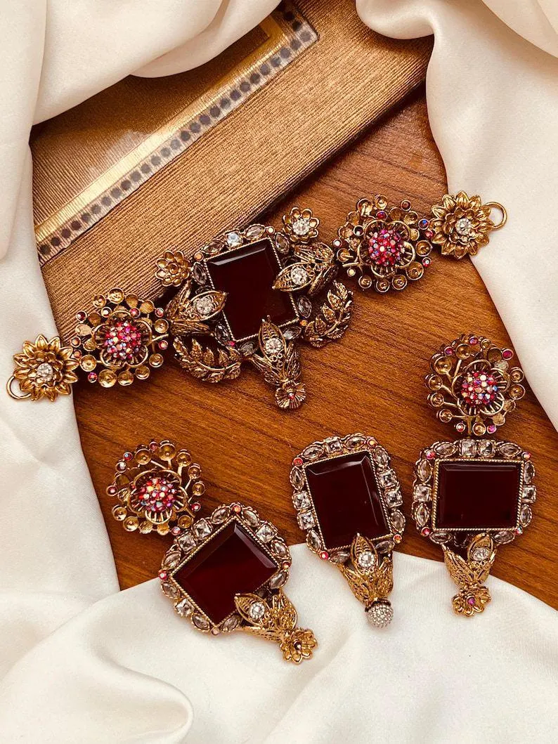 Vintage Kundan Necklace Choker Bridal Wedding Jewelry Set