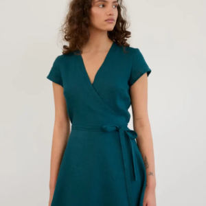 Teal Linen Wrap Dress