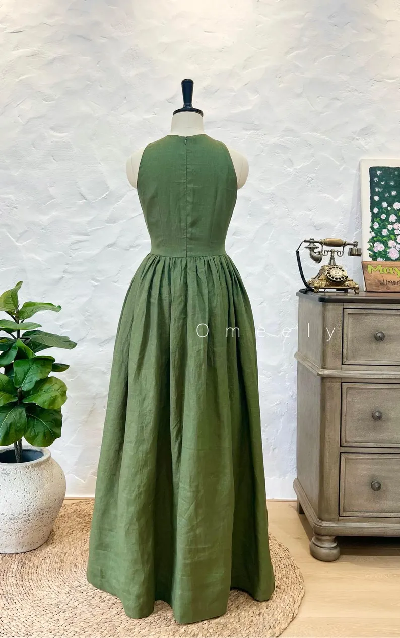 Linen Dress With Pockets Bridemaid Dress