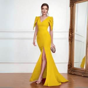 V-Neck Backless Evening Gown