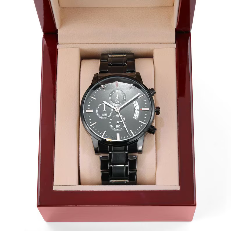 Engraved Black Chronograph Watch