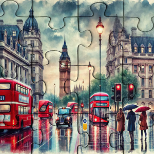 London Street Scene Wooden Jigsaw Puzzle for Adults - 200, 300, 500, 1000 Pieces - Cityscape Puzzle in Decorative Box