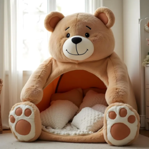 Cute Brown Bear Kids Tent - Plush Indoor Bear Shaped Snuggle Cave